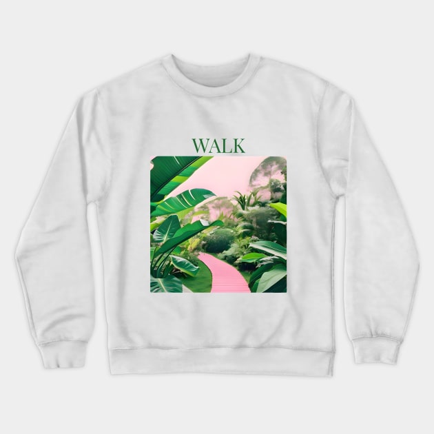 Tropical Walk - Jungle Vibes Tee, Exotic Nature-inspired Shirt, Wanderlust T-shirt, Aesthetic Jungle Design, Pink and Green Tee Crewneck Sweatshirt by OpticalShirts